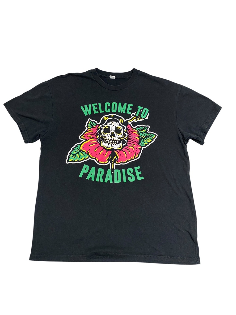 Vintage‎ Welcome To Paradise Skull Flower Graphic T Shirt Black